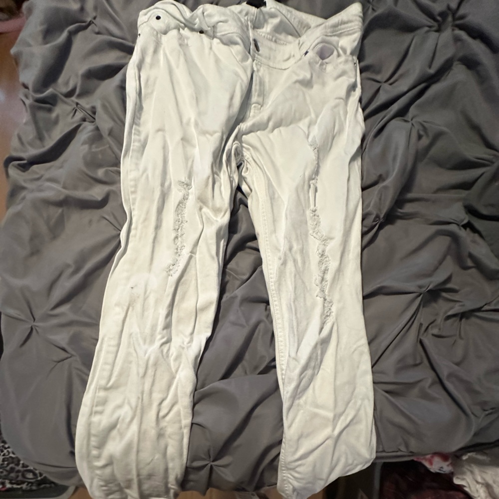 Distressed, white jeans